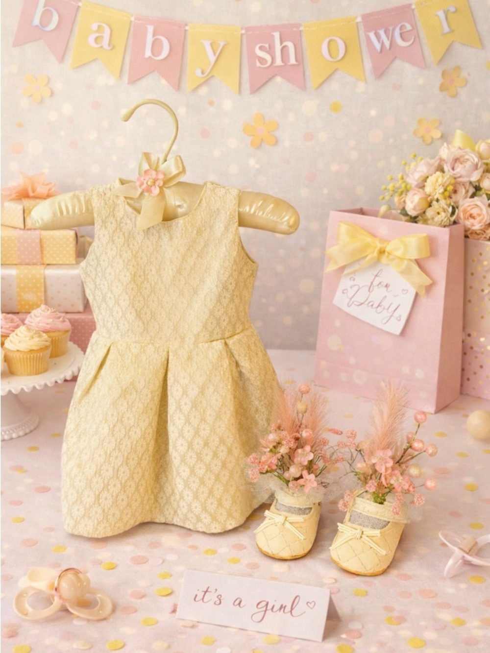 Elegant Gold Baby Shower Centerpiece, Baby Birthday, Christening, Wearable Set